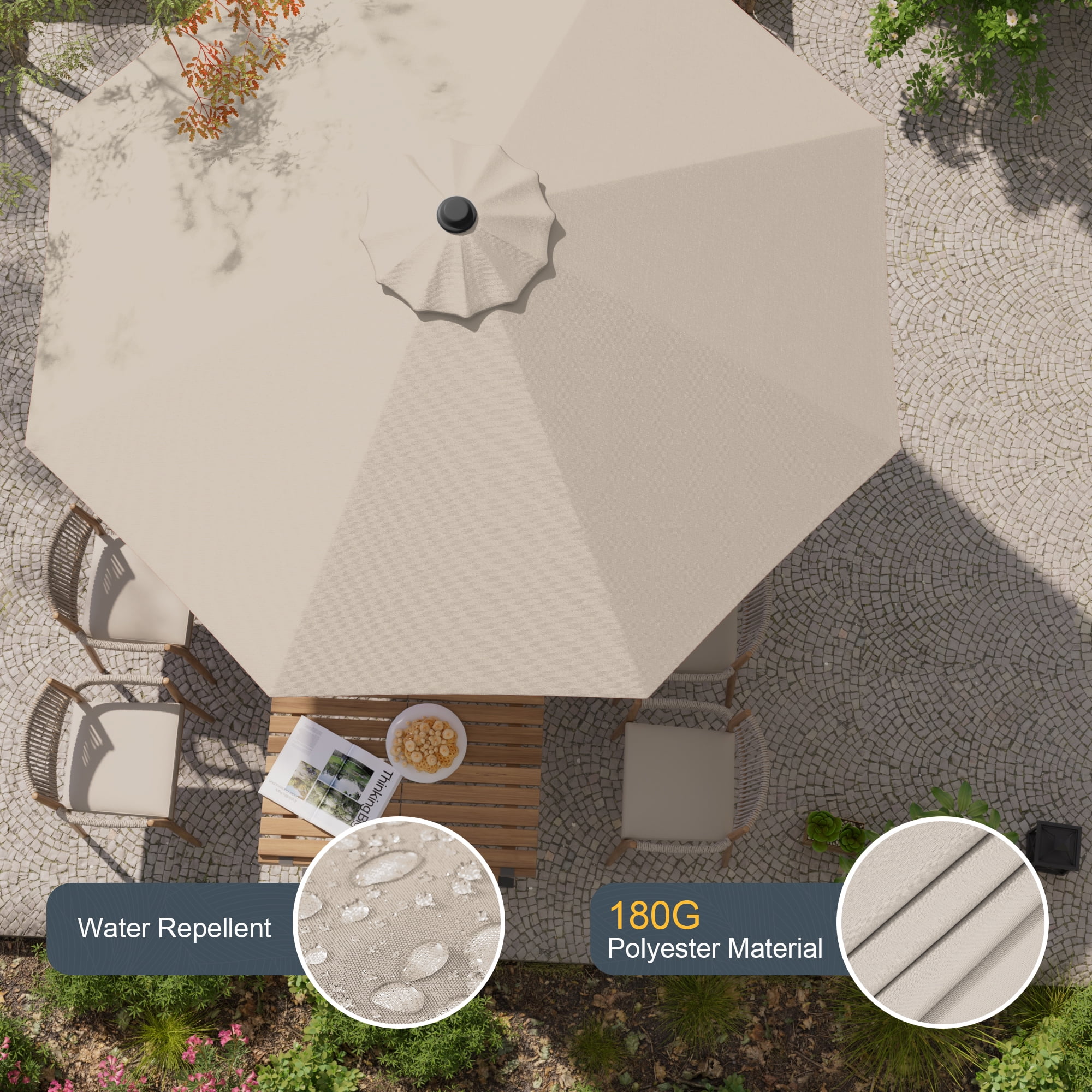 ACEGOSES 9ft Patio Umbrella with Tilt and Crank Waterproof Sunshade Canopy 8 Ribs,Beige