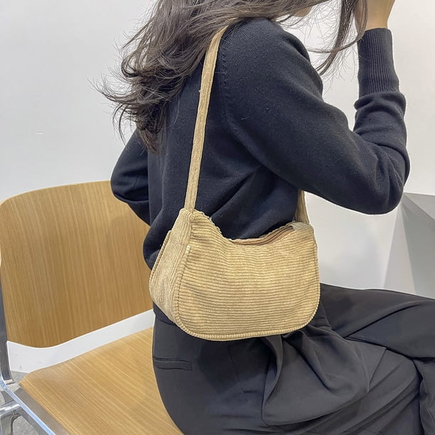 Bolso Moda mujer Casual Pana Color sólido pequeño hombro axila monedero