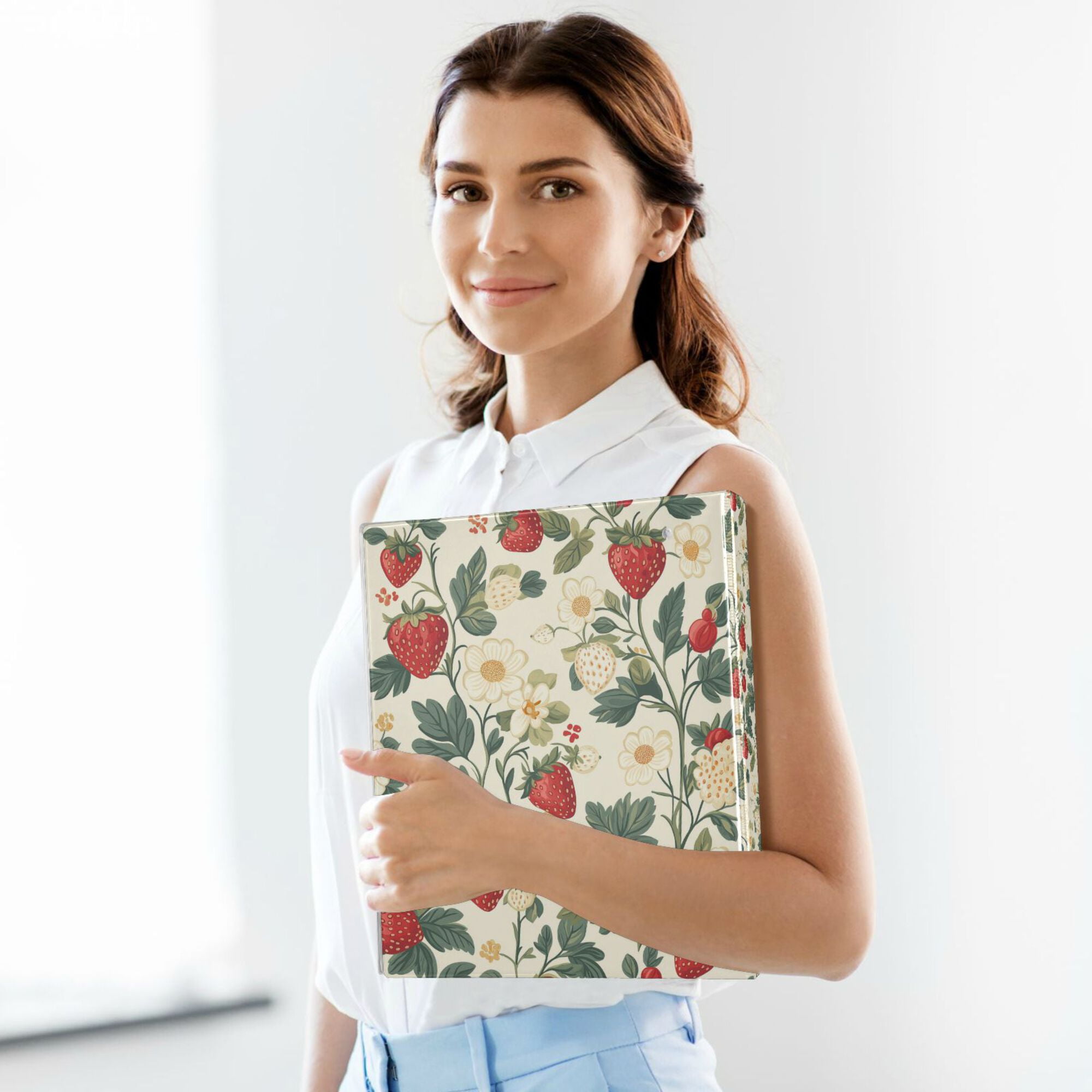 FORMRS 3 Ring Binder 1.5 inch with Pockets Clip Board 200 Sheets Capacity, Small Strawberry Pattern
