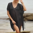 thumbnail image 4 of zaveiop Women's Loose Swimsuit Crochet Sexy V Neck Swim Coverups Bathing Suit Bikini Cover up Vacation Summer Beach Dresses (Black, One Size), 4 of 7