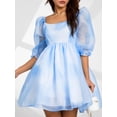 thumbnail image 2 of Vestido de princesa de tul con mangas abullonadas de Tsseiatte para mujer, minivestido de hada con teñido anudado y hombros descubiertos, vestido de fiesta de noche de corte A, 2 of 8