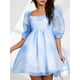 thumbnail image 2 of Vestido de princesa de tul con mangas abullonadas de Tsseiatte para mujer, minivestido de hada con teñido anudado y hombros descubiertos, vestido de fiesta de noche de corte A, 2 of 8