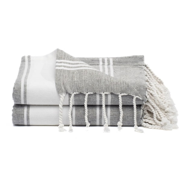 Toallas de Playa Turcas de Algodón 9Threads 36x72 cm Absorbentes Gris Paquete de 2