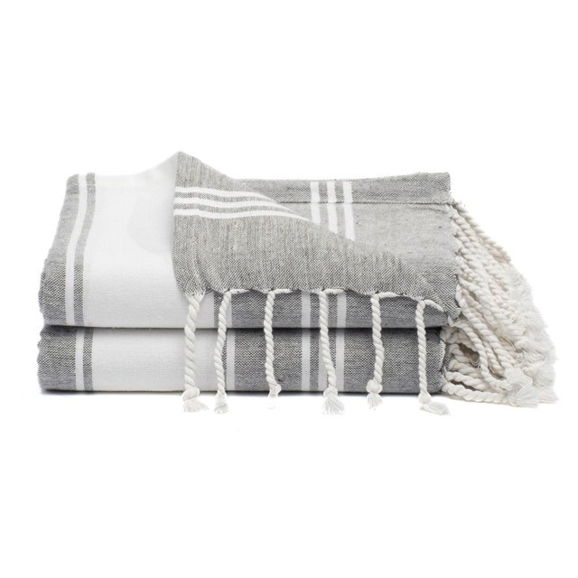 Toallas de Playa Turcas de Algodón 9Threads 36x72 cm Absorbentes Gris Paquete de 2