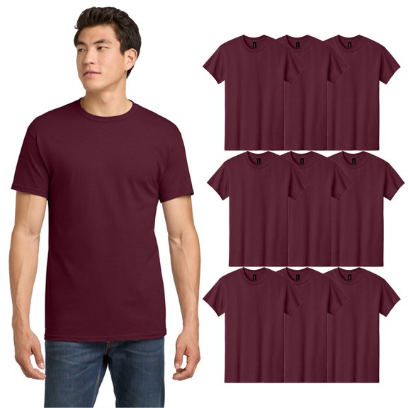 Gildan Heavy Cotton Short Sleeve Men's T-Shirt, Crewneck Bulk Tee, Classic Fit, S, Maroon, 9 Pack