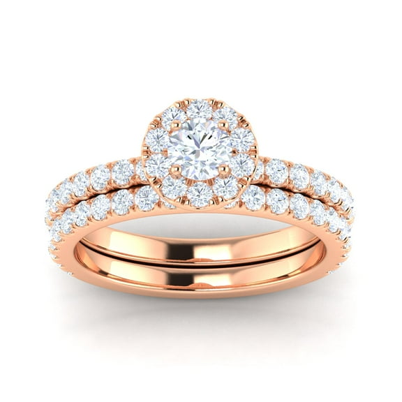Certified G/I1 1.50 Carat TW Women's Diamond Halo Engagement Ring Bridal Set in 10k Rose Gold