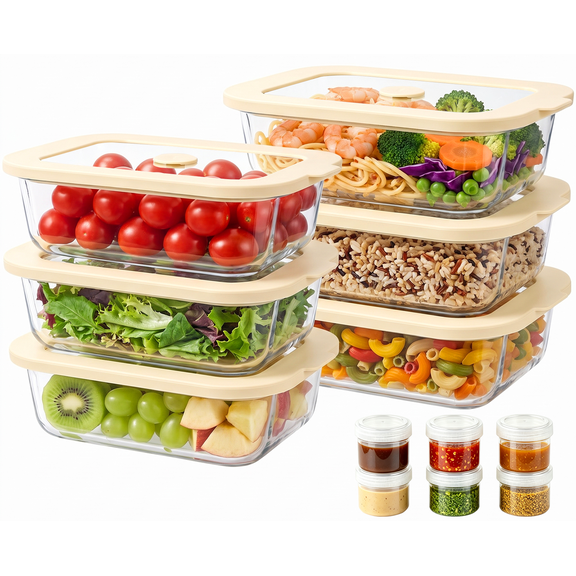 24 Pcs Glass Food Storage Containers with Tempered Glass Lids, Borosilicate Oven-Safe (-4°F~950°F), Airtight Meal Prep Containers (12 Containers & 12 Lids), LeakProof, BPA-Free, Dishwasher Safe