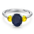 thumbnail image 3 of Gem Stone King 925 Sterling Silver Blue Sapphire and Yellow Sapphire Engagement Ring for Women | 2.92 Cttw | Oval 9X7MM | Gemstone September Birthstone | Size 8, 3 of 6