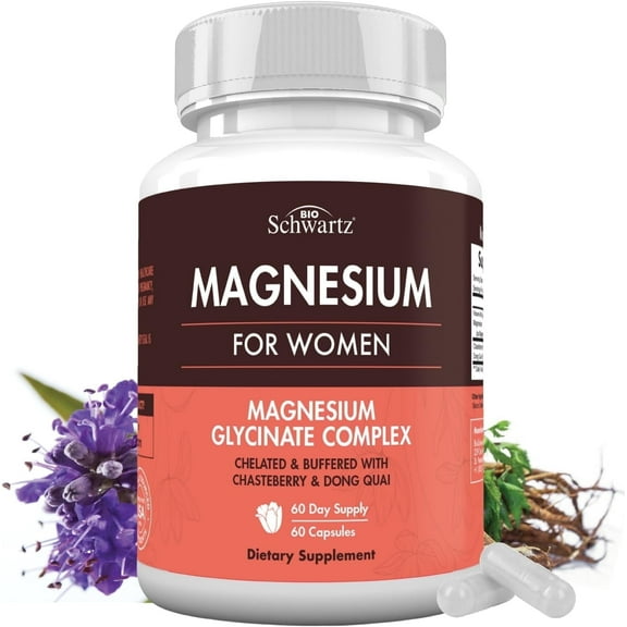 BioSchwartz Magnesium Glycinate Supplement with Chasteberry and Dong Quai for Women, 60 Capsules