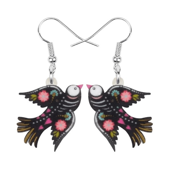 Don't Ask Boucles d'Oreilles Pendantes Florales Squelette Argenté pour Femmes