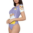 thumbnail image 2 of KLL Women 's Crew Neck Bodysuit Jumpsuits Corgi Washing in Bathtub Print Short onesies Stretch T Shirts, 2 of 7