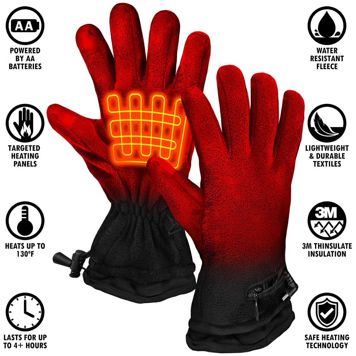 ActionHeat AA Battery Heated Fleece Gloves 