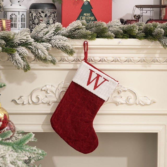 XYAIYT Christmas Decorations Knitted Wool Embroidered Letter Christmas Stocking Gift Bag with Acrylic Medium Thickness Spacious Design Sturdy Hanging Loop for Mantel Tree Home Holiday 8.7x11.8IN Red