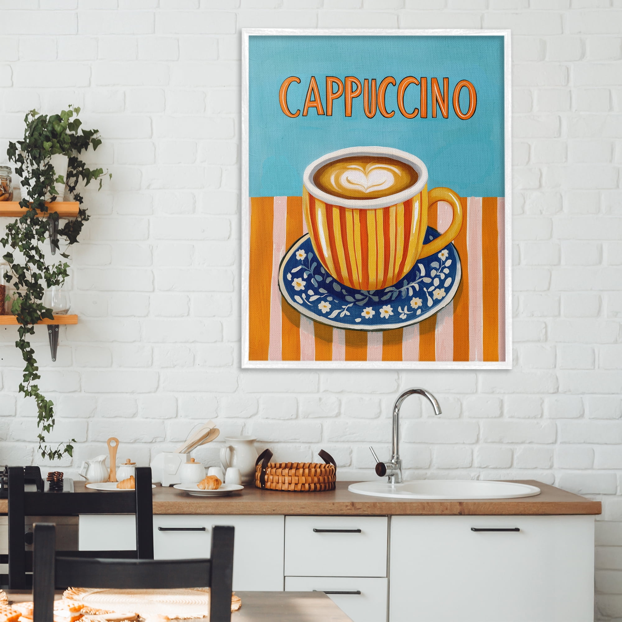 Stupell Industries Cappuccino Stripes Blue & Orange White Framed Giclee Art, design by Yen