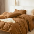 thumbnail image 2 of JOLUSERE 100% Organic Yarn-Dyed Cotton Duvet Cover Queen Set, 3 Pieces Cotton Bedding Duvet Cover,Ultra Soft & Fade Resistant,Caramel, 2 of 14