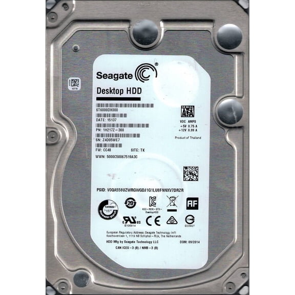 ST6000DX000 P/N: 1H217Z-300 F/W: CC48 TK Z4D Seagate 6TB