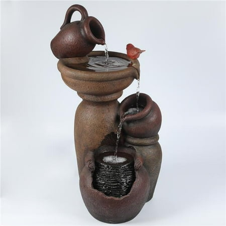 

LuxenHome Resin Rustic Brown Tiered Pitcher and Bowl Outdoor Fountain