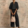thumbnail image 7 of Enjoytime Airport Travel Outfit Women Zip Up Shirts with Wide Leg Pants Matching Set Summer Casual Plus Size Sets, 7 of 7