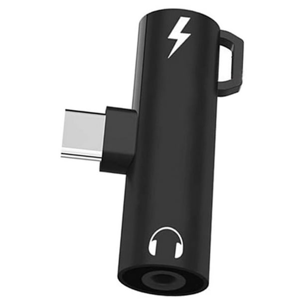 Adaptador de auriculares tipo C 2 en 1, cable de carga de audio tipo C a 3,5 mm, convertidor de auriculares, color negro