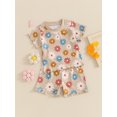 thumbnail image 6 of Suealasg Kids Baby Girls Summer Outfits 6M 1T 2T 3T 4T Short Sleeve Colorful Floral Print Tops Elastic Waist Shorts 2Pcs Causal Beach Vacation Clothes for Toddler Girls, 6 of 9