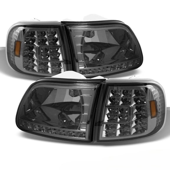 Smoked 1997-2003 Ford F150 Expedition LED Strip DRL Headlights LED Corner Lights