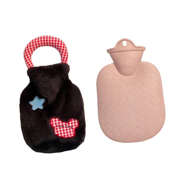 Bolsa de agua caliente con calentador de manos y funda para el frío en casa o en invierno. Negro