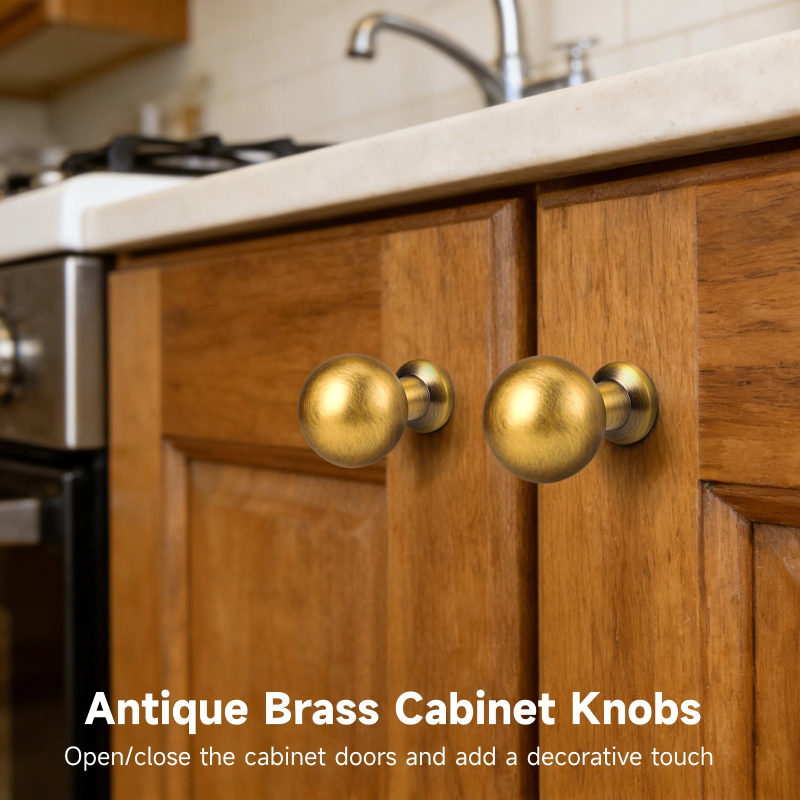 12 Pack Ball Brass Antique Cabinet Knobs – Round Zinc Alloy Drawer Pulls | Vintage 0.89" Ball Knobs for Kitchen Cabinets, Dressers & Furniture Hardware, Easy Single-Hole Installation