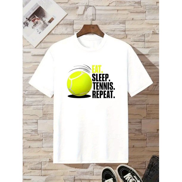 Boys' "Eat Casual Tennis Repeat" Cotton T-Shirt, Casual Summer Tee with Tennis Ball Graphic, Soft & Breathable Fabric, Round Neck, Regular Fit