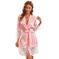 thumbnail image 4 of ABPHQTO Albornoz tipo kimono de satén rosa para mujer con ribetes de encaje, 4 of 5