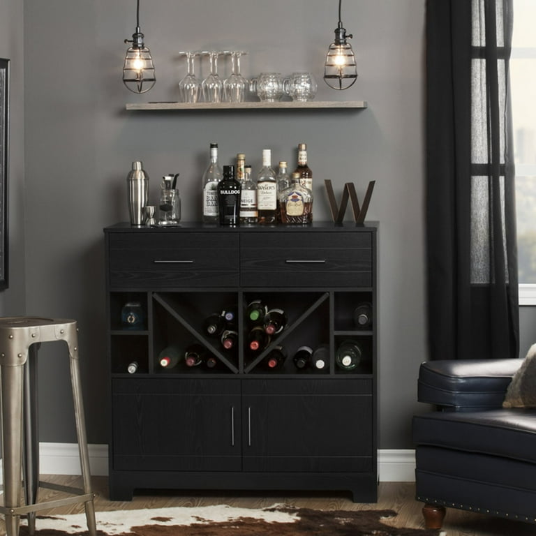 South Shore Vietti Bar Cabinet with Drawers Black Oak
