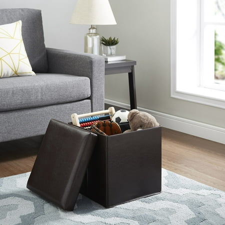 Mainstays Collapsible Storage Ottoman Brown Faux Leather