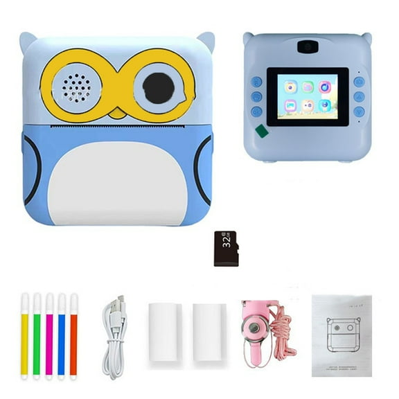 KunMing Instant Camera for Kids, Mini Thermal Printing, 1080P HD Video, 32G Card, 2 Print Papers, 2 Inch Screen, Cute Animal Design