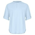 thumbnail image 4 of WREESH Men's Henley Shirt Loose Cotton and Linen Solid Short Sleeve V-Neck T-Shirts Roll Tab 3/4 Sleeve Shirt Pullover Tops Light Blue, 4 of 4