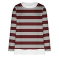 thumbnail image 4 of Ahdbta Womens Pullover Tops Long Sleeve Fake Two Pieces Fall Winter Sweatshirts Trendy Striped Print Casual Round Neck Tops, 4 of 4