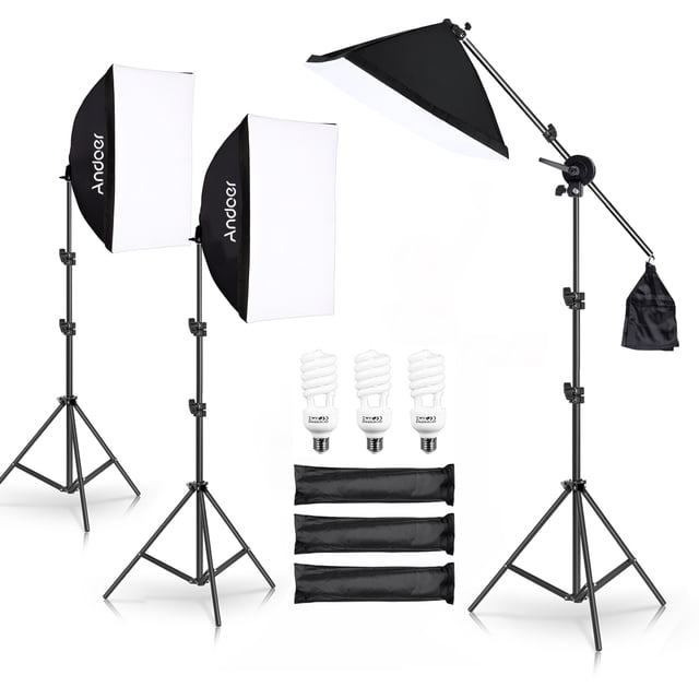 Studio Photography Light Kit Softbox Lighting Set with 135W LED Light Bulb * 3/ 50x70cm Softbox * 3/ 2M Light Stand * 3/ Boom Arm * 1 for Studio Portrait Product Photo Video Live Broadcast