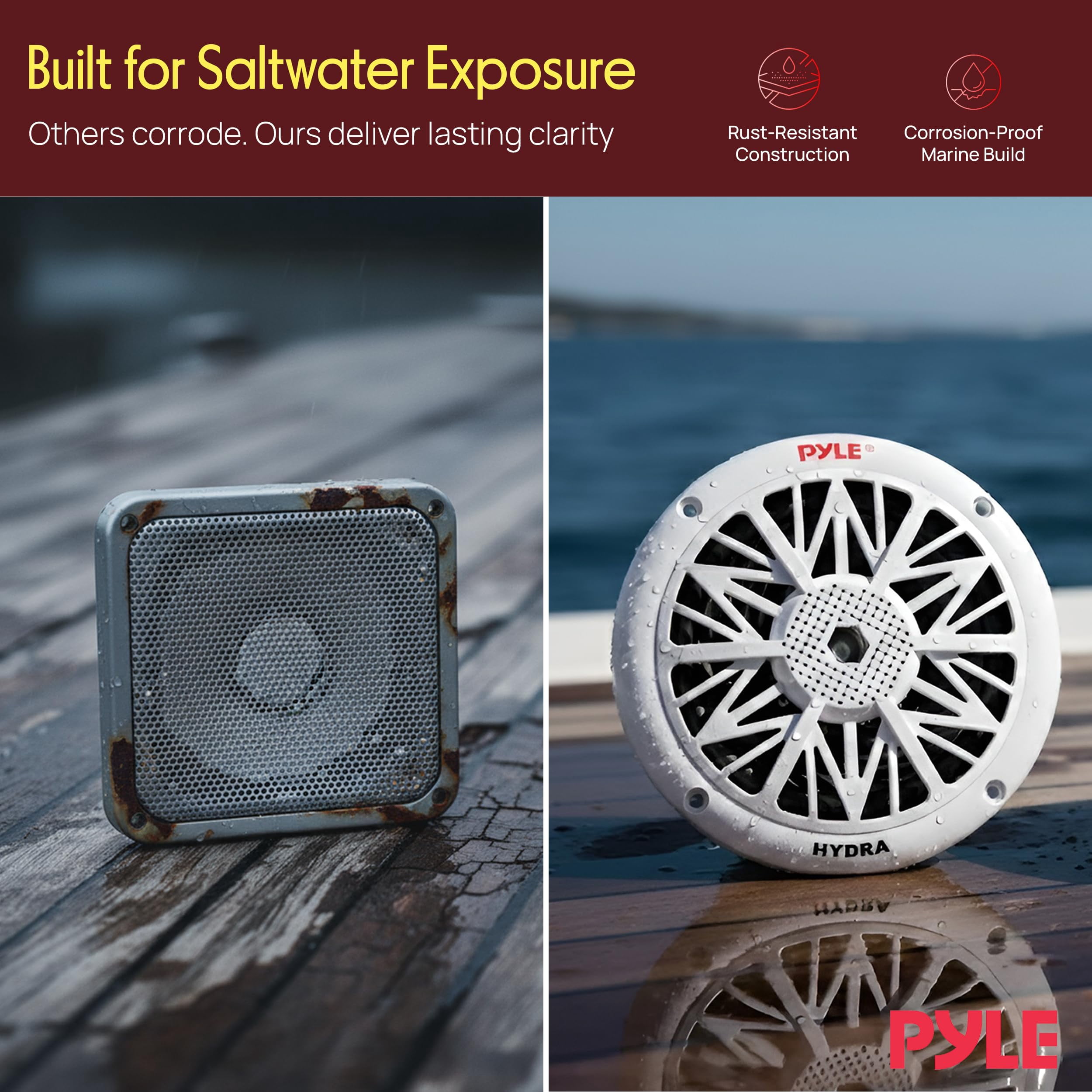 PYLE PLMR52 - 5.25 Inch Dual Marine Speakers - 2 Way Waterproof and Weather Resistant Outdoor Audio Stereo Sound System with 150 Watt Power - 1 Pair