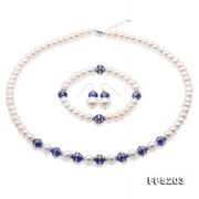 JYX Pearl 7-8mm White Freshwater Cultured Pearl Necklace Bracelet and Earrings Jewelry Set for Women Girl