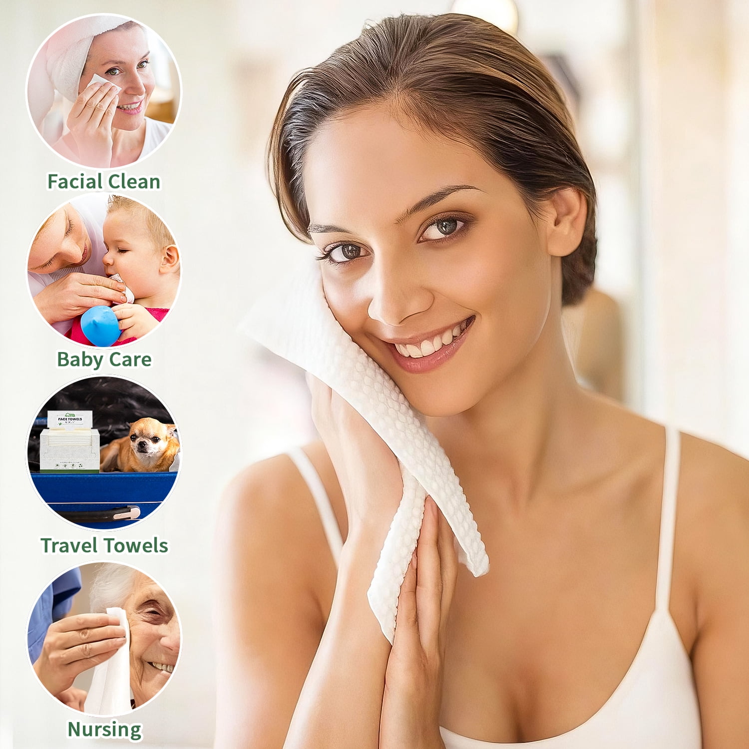 Yoneston Disposable Face Towels, 10" x 12" Biodegradable Large Face Skin Clean Washcloth for Sensitive Skin, Makeup Remover, Facial Cleansing, Nursing, Travel, 50 Count (1 Pack)
