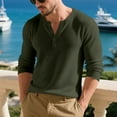thumbnail image 2 of WTOBBY Men's Casual Long Sleeve Henley Shirt Three-Button Placket, Comfortable Solid Color, Fall and Winter T-Shirt for Daily Wear, Layering, and Relaxed Style,Army Green L, 2 of 7