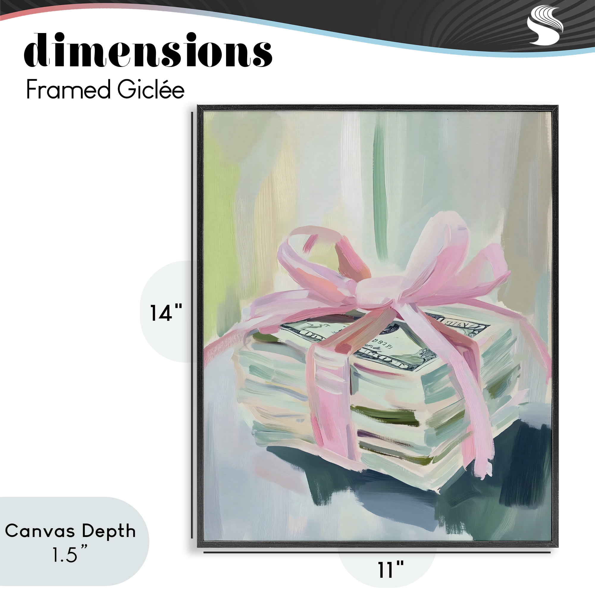 Stupell Industries Pink Bow Cash Bundle Black Framed Giclee Art, design by The Prints Vibe