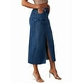 thumbnail image 2 of Women'S Jean Skirt Stretch High Waisted Frayed Raw Hem A Line Denim Midi Skirt with Pockets Blue M, 2 of 9