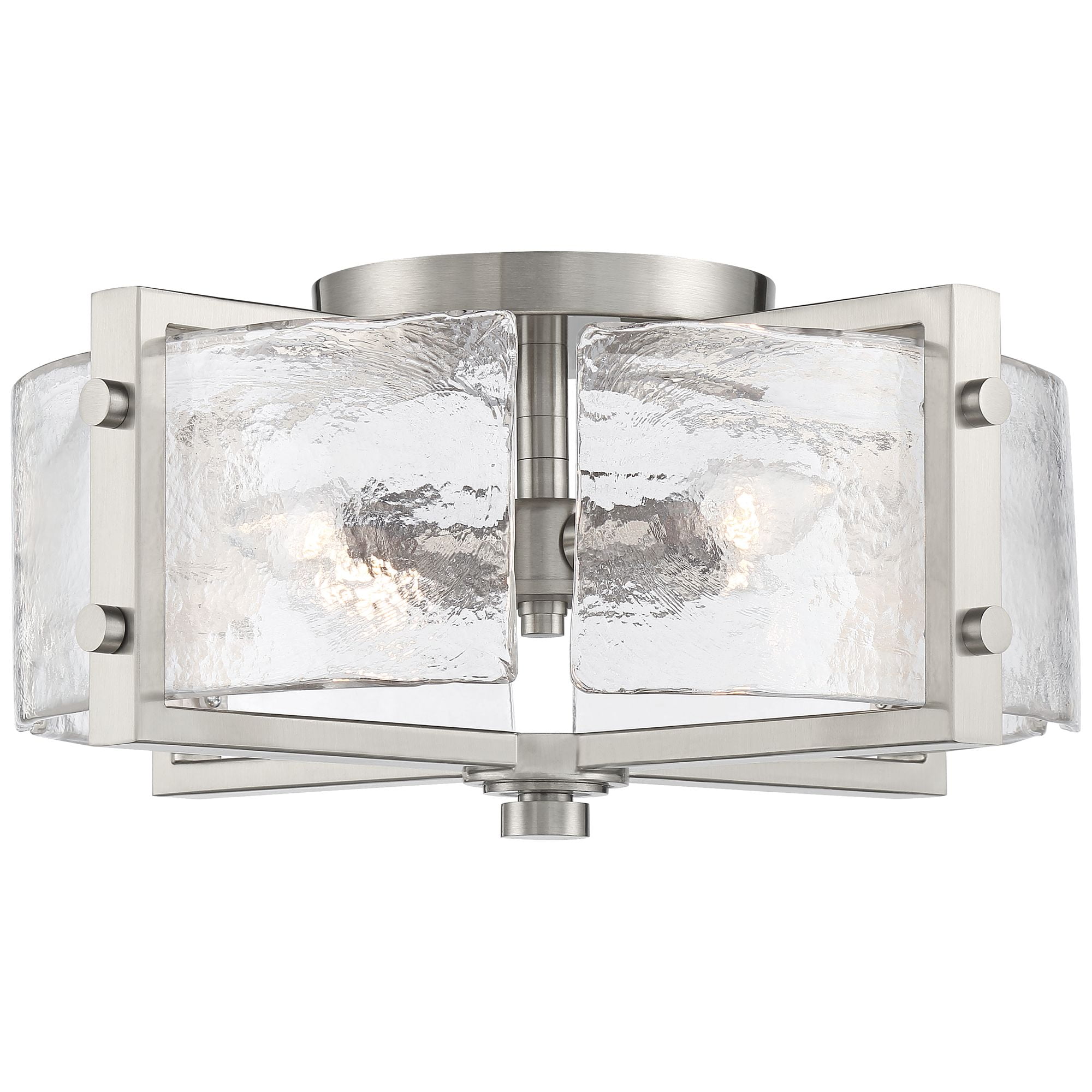Possini Euro Design Prane Modern Industrial Ceiling Light Semi Flush Mount Fixture 17" Wide Brushed Nickel 4-Light Warped Glass for Bedroom Kitchen