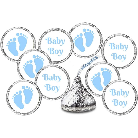 324 Baby Boy Blue Footprints Kisses Labels For Baby Shower Or Baby Sprinkle Party Or Event Decorations, Stickers, Wrappers, Favors