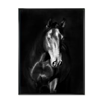 Designart 'Close Up Portrait Of Black Kladruby Horse' Farmhouse Framed Canvas Wall Art Print