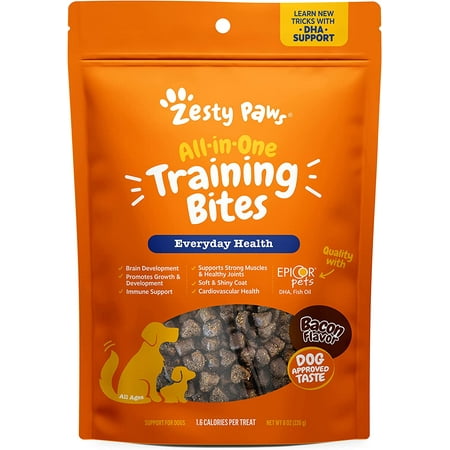 Zesty Paws All-In-One Training Treats for Dogs, Bacon, 8 oz Soft Chews