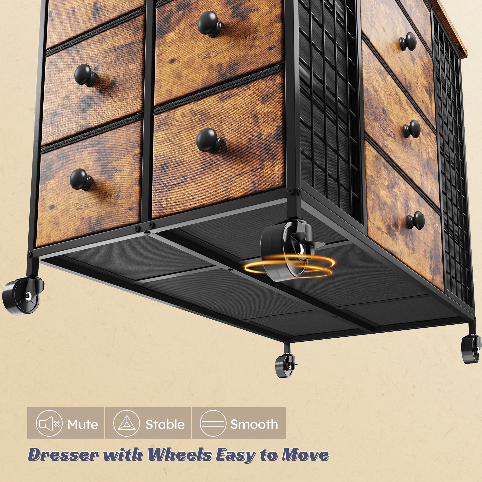 EnHomee 24 Drawers Dresser & Chests of Drawers Fabric dresser for Closet with Wheels,Rusric Brown