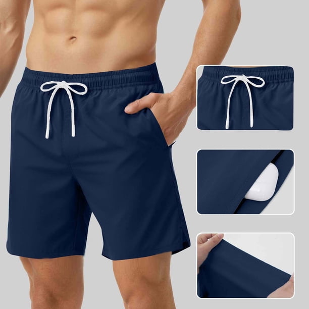 Ceisia Men's Shorts Athletics Elastic Waist Solid With Large Pockets For Camping Hiking & Dark Blue XXL Gift