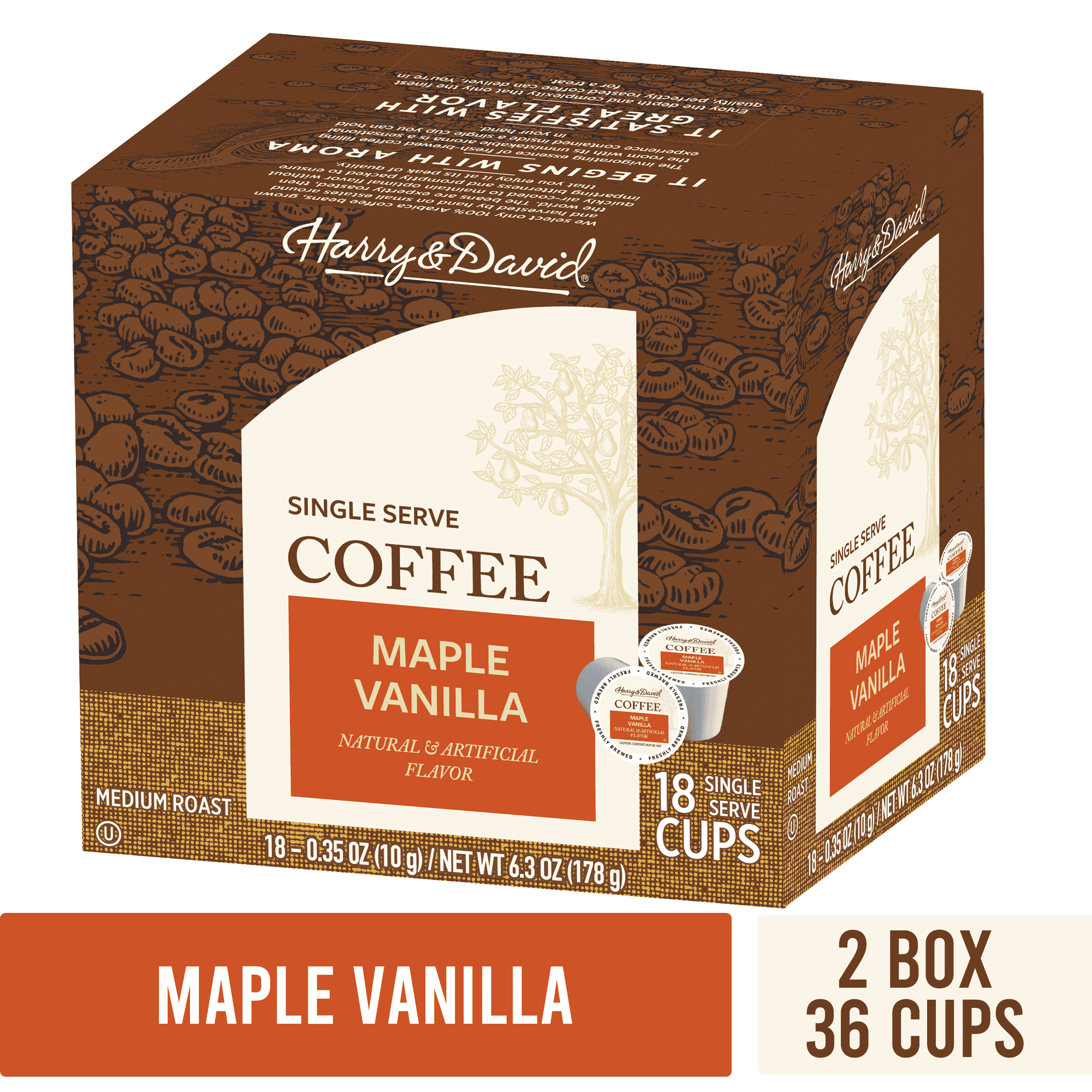 Harry and David Maple Vanilla Coffee Single Serve Cups 2/18 Count