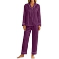 thumbnail image 2 of Ayolanni Soft Pajamas for Women Set Solid Long Sleeve Tops and Pants Sleepwear Red 2 Piece Button Up Lounge Sets with Pockets XL, 2 of 6