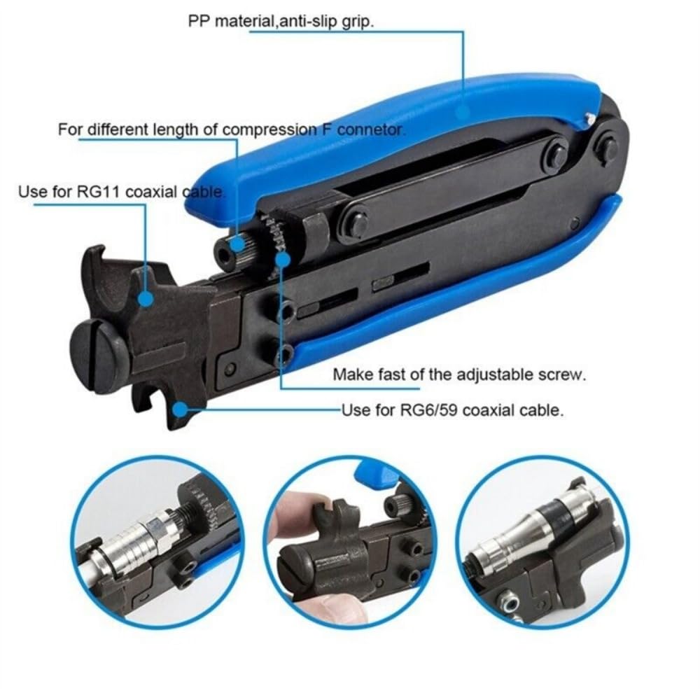 Coax Cable Crimper Coaxial Cable Pliers Compression Tool Adjustable Screw Head Pliers Crimping Tool For Coax RG59/RG6 F-Connectors